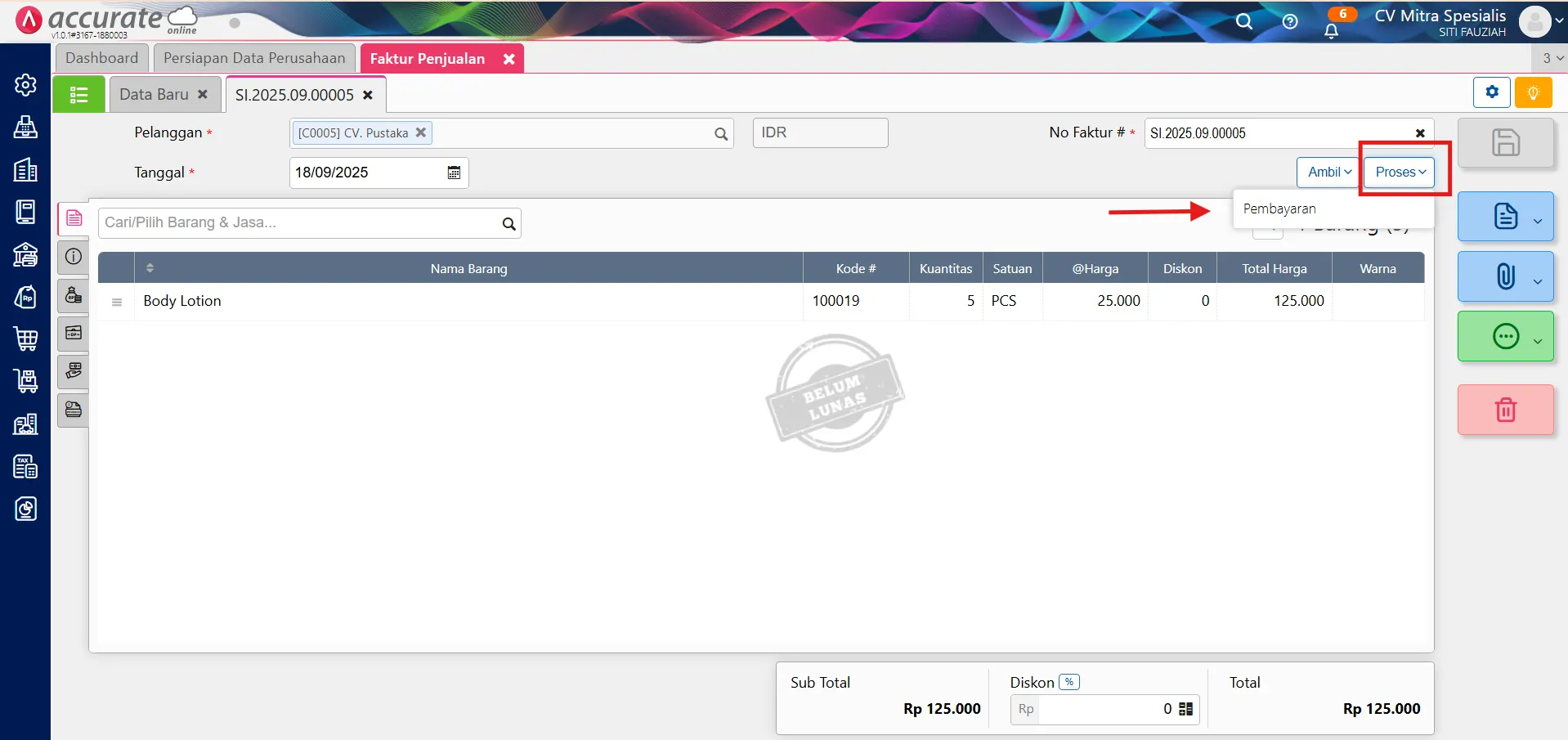membuat penerimaan penjualan dari faktur